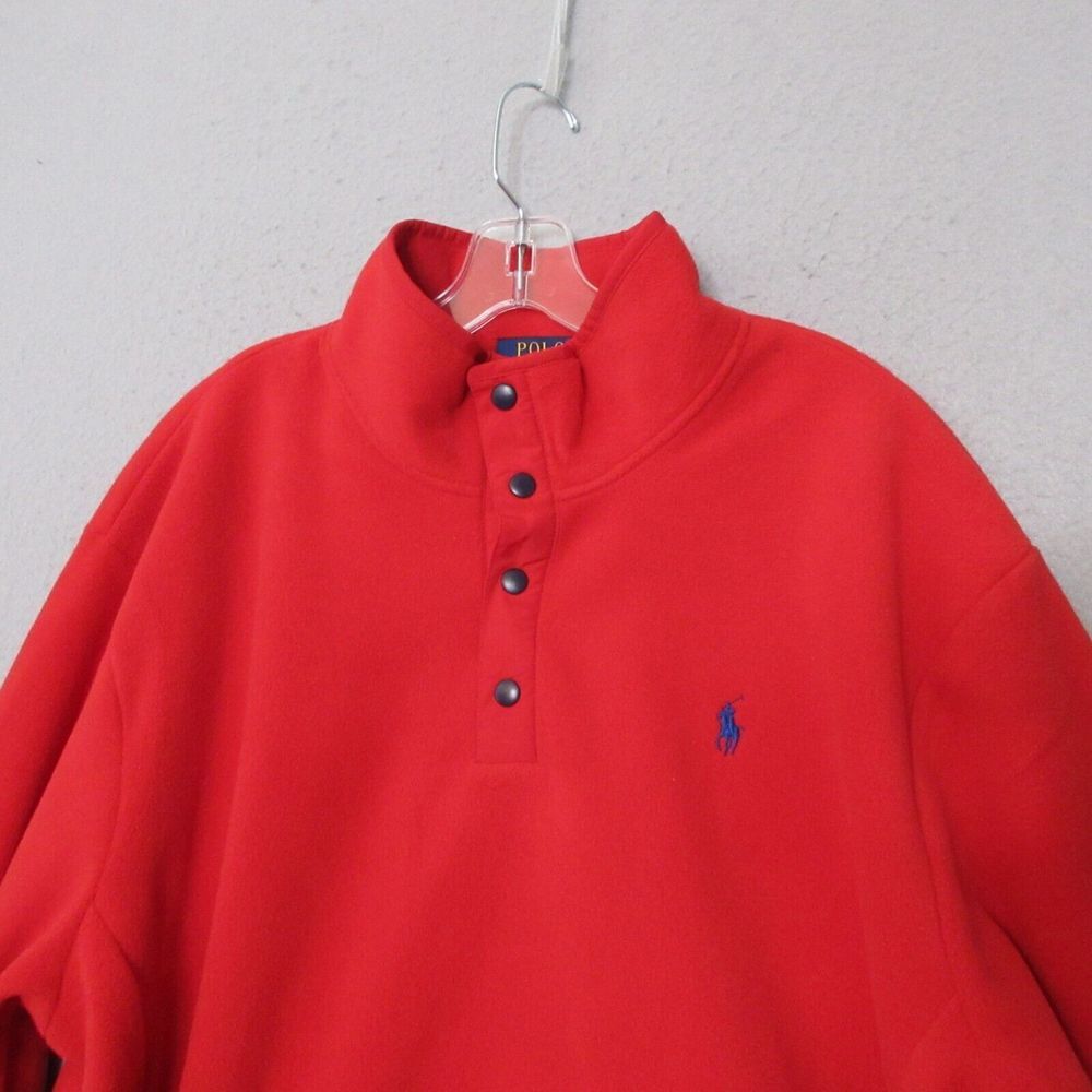 Polo Ralph Lauren Men XL Red Brushed Fleece Mock Neck‎ Pockets Pullover Snap NWT